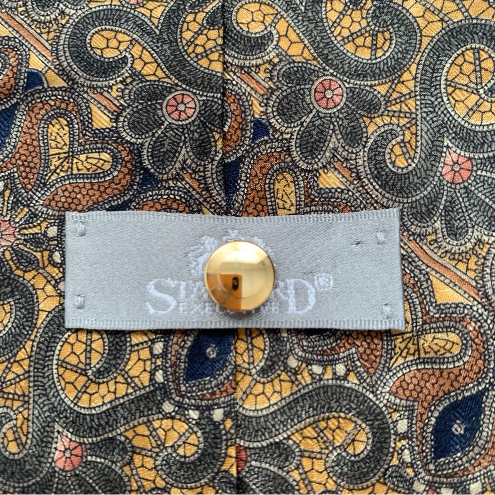 Stafford Tie Men's‎ 100% Silk Geometric Brown Yellow Green 4.00"
